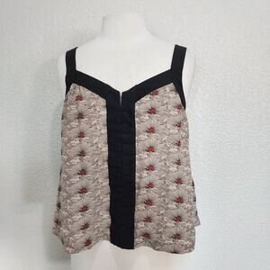 Ecote Tan Floral Silk Crop Tank Size L